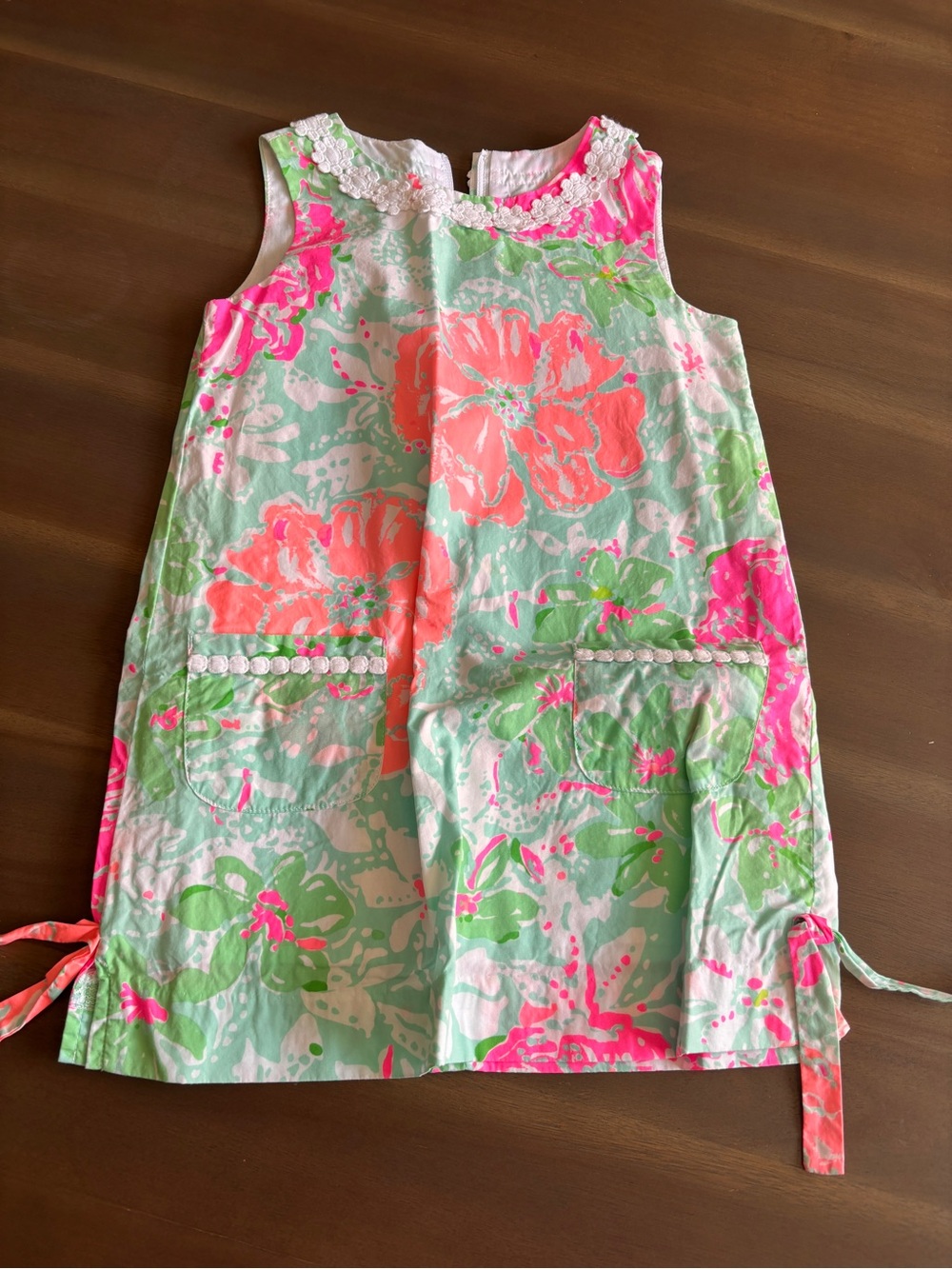 Lilly Pulitzer Girls Floral Tie-Side Shift Dress - Pink & Mint sz5